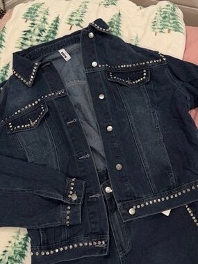 Studded denim jacket and baggy jeans set